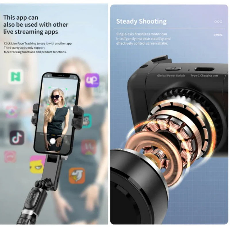 Stabilisateur à cardan pliable à 3 axes et rotatif à 360° pour l'enregistrement sur smartphone - Image 4