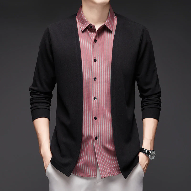 Men's Fake Two-Piece Striped Long-Sleeve Sweater - Image 3