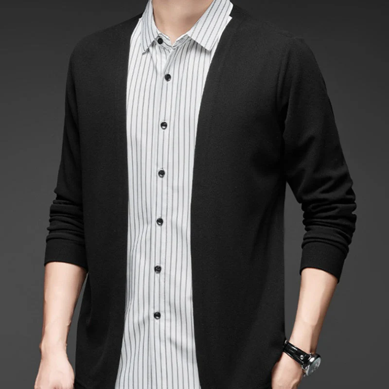 Men's Fake Two-Piece Striped Long-Sleeve Sweater - Image 4