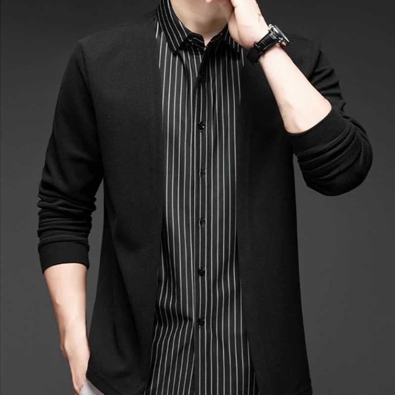 Men's Fake Two-Piece Striped Long-Sleeve Sweater - Image 5