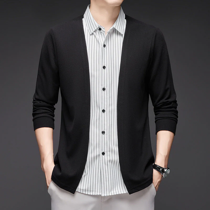 Men's Fake Two-Piece Striped Long-Sleeve Sweater - Image 8