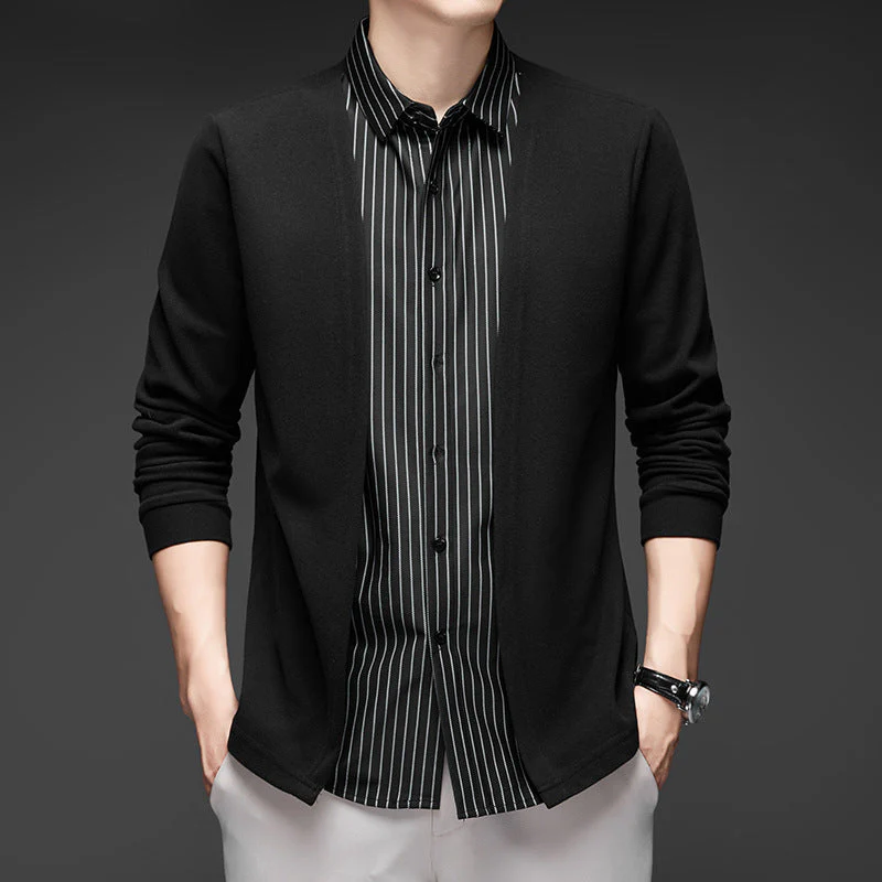 Men's Fake Two-Piece Striped Long-Sleeve Sweater - Image 9